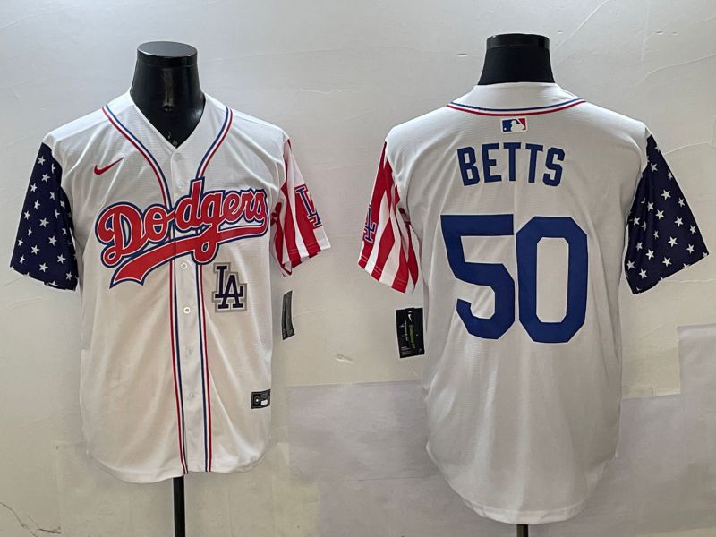 Men Los Angeles Dodgers #50 Betts White a generation of national flags Joint name 2025 Nike MLB Jersey style 1->los angeles dodgers->MLB Jersey